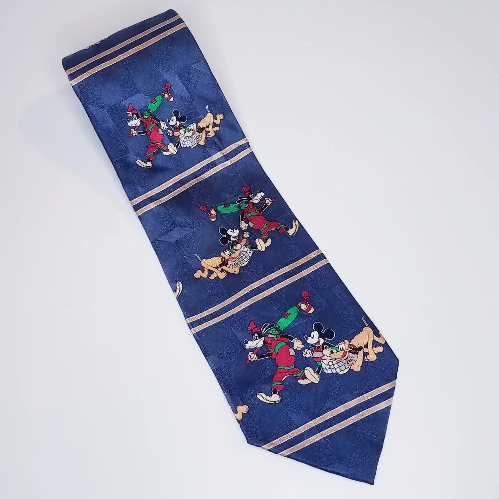 Mickey & Co Men's Tie Christmas Blue 100% Silk Holiday Mouse Disney